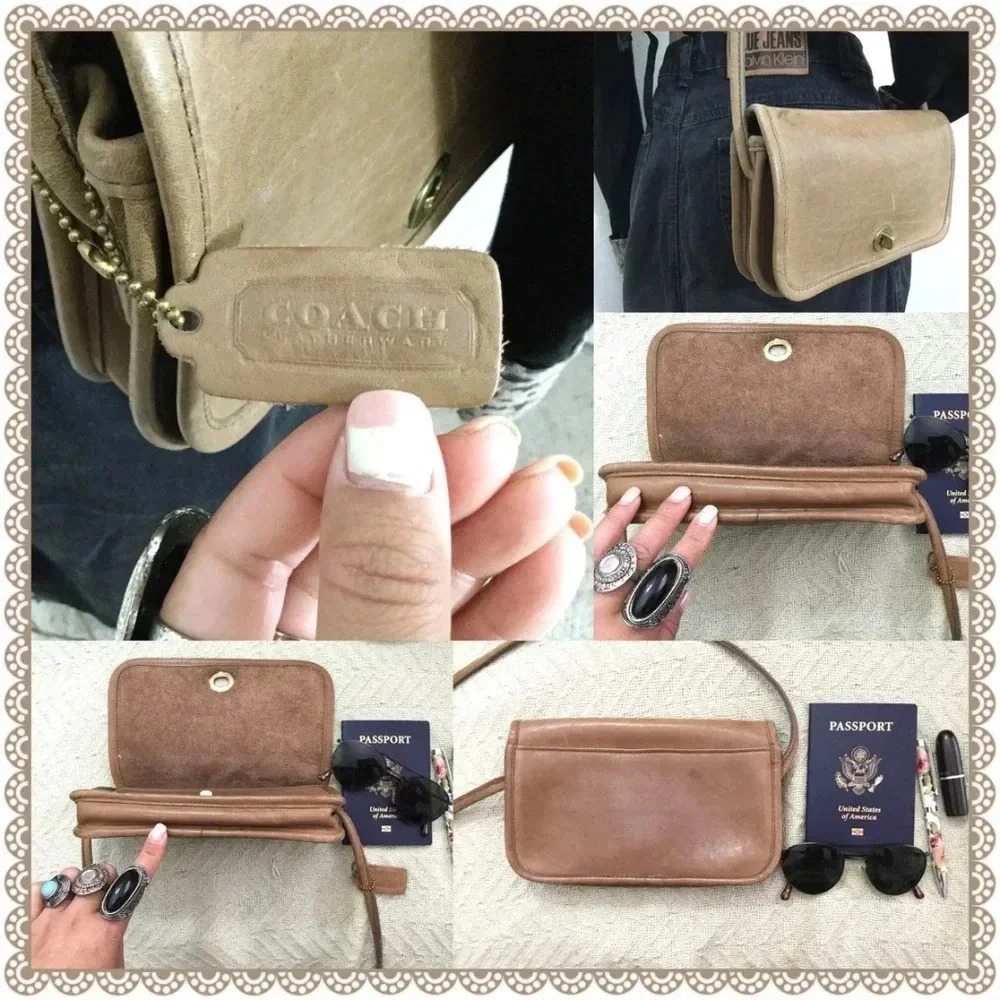 COACH | Tan Camel COACH Distressed Leather Small Mini Coin Phone Wallet RARE Bag - Picture 6 of 10